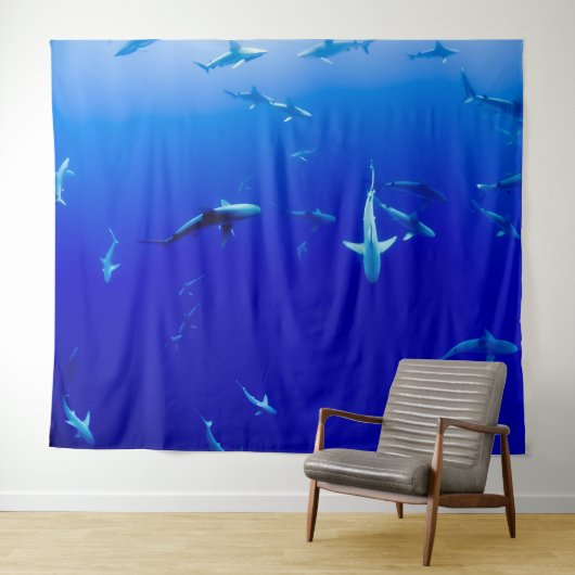 SCHOOL van HAAIEN FOTO-achtergrond Wandkleed (In Situ (horizontaal))
