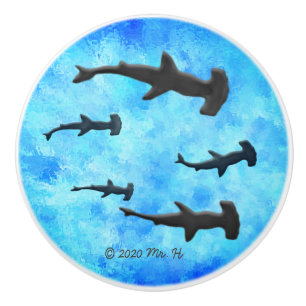 School van Hammerhead Sharks in Silhouette Keramische Knop