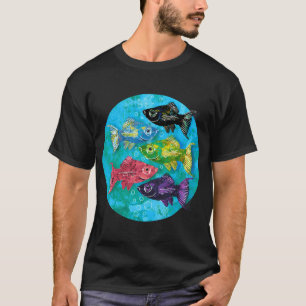 School van kleurrijke mollie vissen t-shirt
