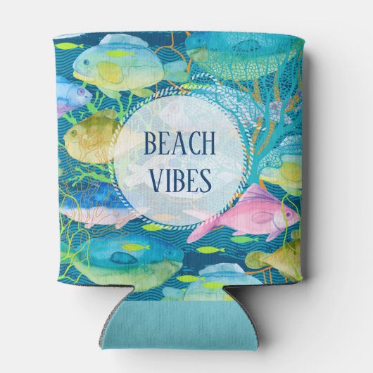 School van Tropische Vis Strand Vibes Blikjeskoeler (Achterkant)