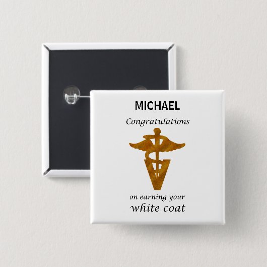 School Veterinary White Coat Ceremony Vierkante Button 5,1 Cm (Voorkant /achterkant)