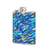 School vissen, donkerblauw, wit en turquoise heupfles (Links)