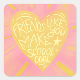 School vrienden Klaslokaal Valentijnsdag Vinyl Sti Vierkante Sticker