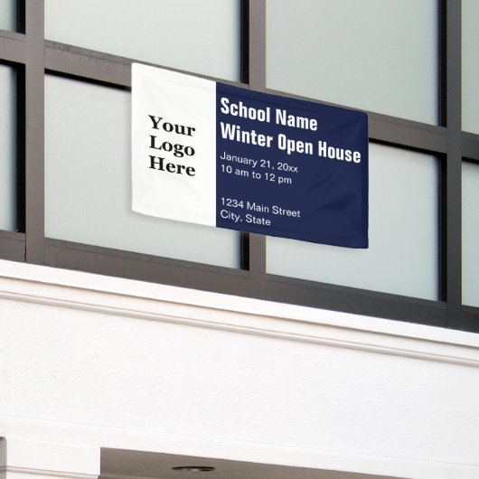 School Winter Open Huis Blauw en Wit Uw Logo Spandoek (Buitenkant Gebouw)