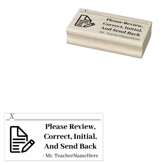 School Work Review + Educator Naam Rubber Stamp Rubberstempel (Gestempeld)