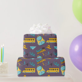 School Wrapping Paper: rugzak, nummers en bus Cadeaupapier