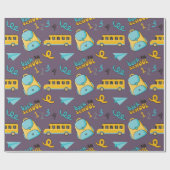 School Wrapping Paper: rugzak, nummers en bus Cadeaupapier (Vlak)