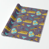 School Wrapping Paper: rugzak, nummers en bus Cadeaupapier (Uitgerold)