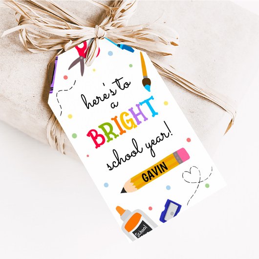 Schoolbenodigdheden Bright schooljaar gunst Tags Cadeaulabel