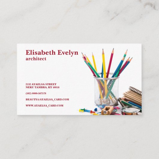 Schoolbenodigdheden, geïsoleerd op witte achtergro visitekaartje (Achterkant)