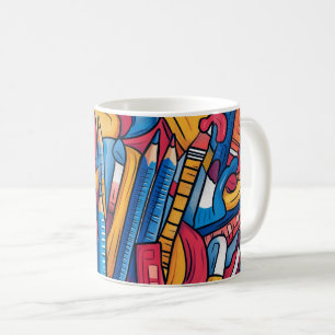 Schoolbenodigdheden met een levendig kleurenpalet. koffiemok