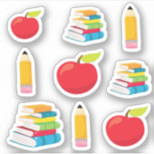 Schoolbenodigdheden potloden en boeken sticker (Voorkant)