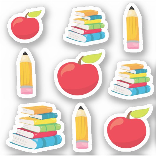Schoolbenodigdheden potloden en boeken sticker (Voorkant)