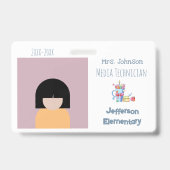 Schoolbibliothecaris Horizontale Witte Foto ID-bad Badge (Voorzijde)