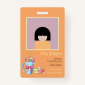 Schoolbibliothecaris Sinaasappel Verticale Foto ID Badge (Voorkant)