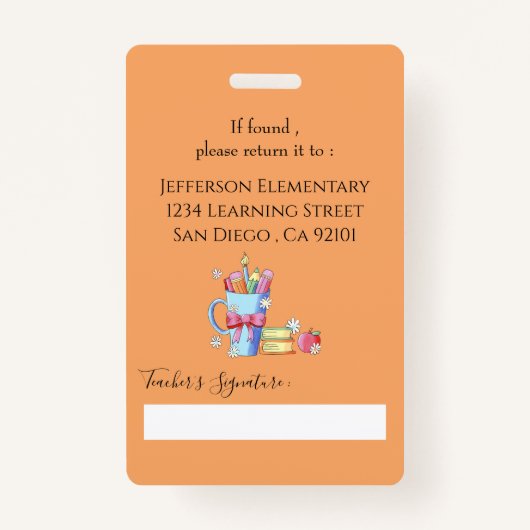 Schoolbibliothecaris Sinaasappel Verticale Foto ID Badge (Achterkant)