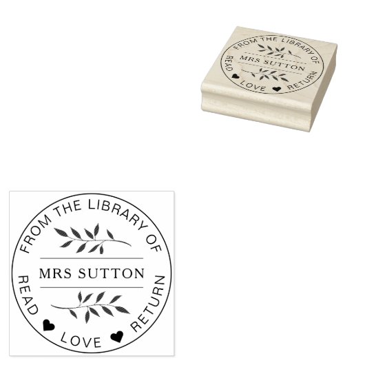 schoolbibliotheek boek bord LEAF docent Rubberstempel (Gestempeld)