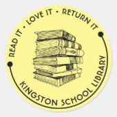 Schoolbibliotheek Lees het, Bevalt het, Breng het Ronde Sticker (Voorkant)