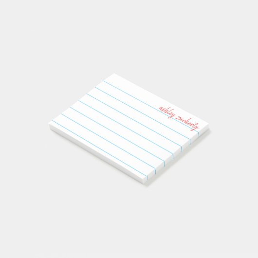 Schoolblaas met rode scriptnaam post-it® notes (Schuin)