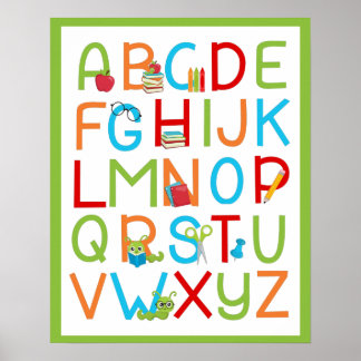Schoolboekworm Alphabet A t/m Z op Heldergroen Poster