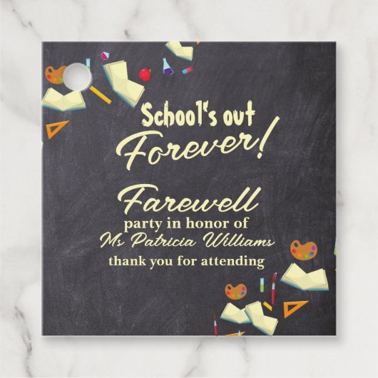 schoolbord afscheid gepensioneerde lerarenfeest bedankjes labels (Voorkant)