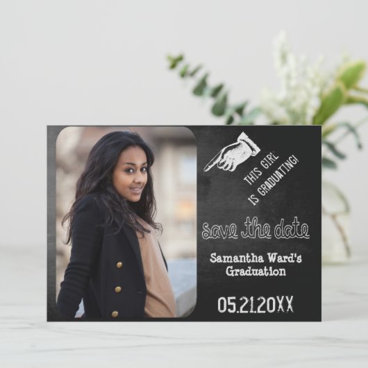 schoolbord Afstuderen foto Sla de datum op Save The Date (Staand voorkant)