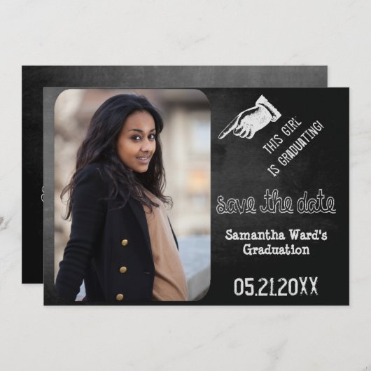  schoolbord Afstuderen foto Sla de datum op Save The Date (Voorkant / Achterkant)