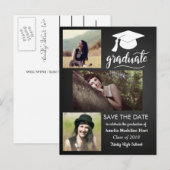 schoolbord Afstuderen | Sla de datum drie foto's o Aankondigingskaart (Voorkant / Achterkant)