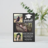 schoolbord Afstuderen | Sla de datum drie foto's o Aankondigingskaart (Staand voorkant)