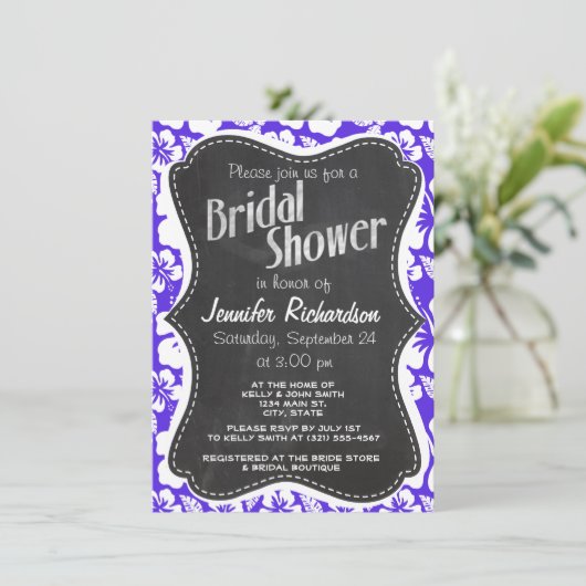  schoolbord; blauw violet tropische hibiscus kaart (Staand voorkant)