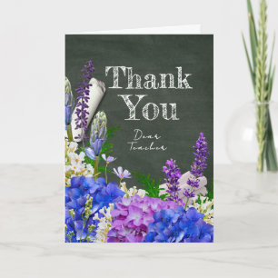 Schoolbord Bloemrijke Dankkaart voor Leraren met F Kaart