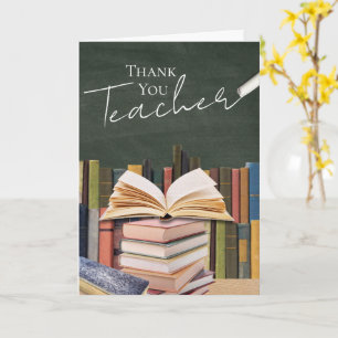 Schoolbord & Boek Stapel Leraar Bedankkaart Kaart