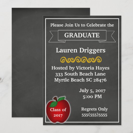 Schoolbord Docent Afstudeeruitnodiging Kaart (Voorkant / Achterkant)