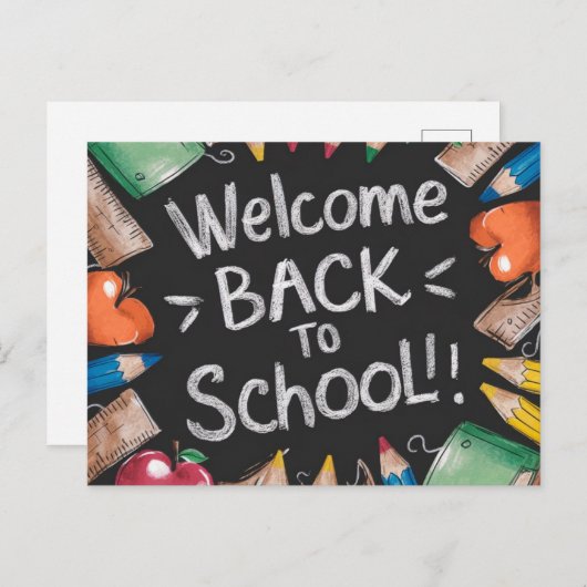 schoolbord en schoolbenodigdheden terug naar schoo briefkaart (Voorkant / Achterkant)