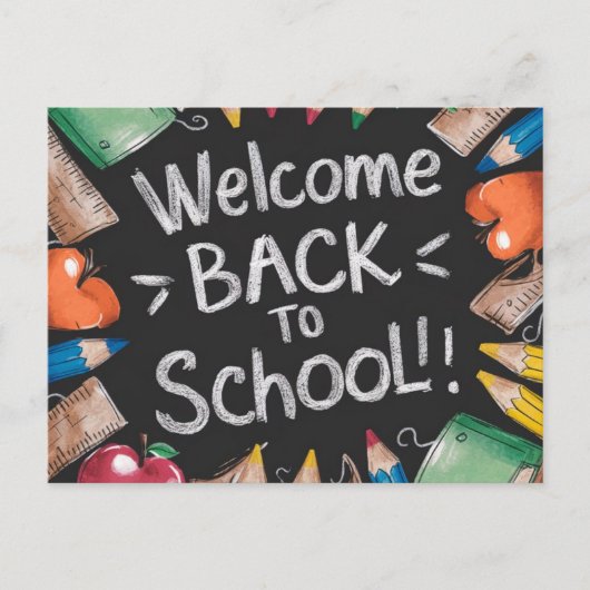 schoolbord en schoolbenodigdheden terug naar schoo briefkaart (Voorkant)