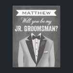 schoolbord junior groomsman | bruidegom kaart<br><div class="desc">Je hebt je vrouw gevonden,  maar je hebt je jongens nog steeds nodig. Vraag hen om deel uit te maken van je grote dag met deze stijlvolle en moderne bruidsjonkerskaarten op een krijtbordachtergrond. Verkrijgbaar in groomsman,  best man,  junior groomsman en ringdrager stijlen.</div>