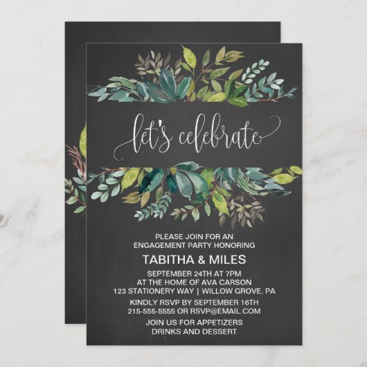 Schoolbord Loofwerk Laten we het verlovingsfeest v Kaart (Voorkant / Achterkant)