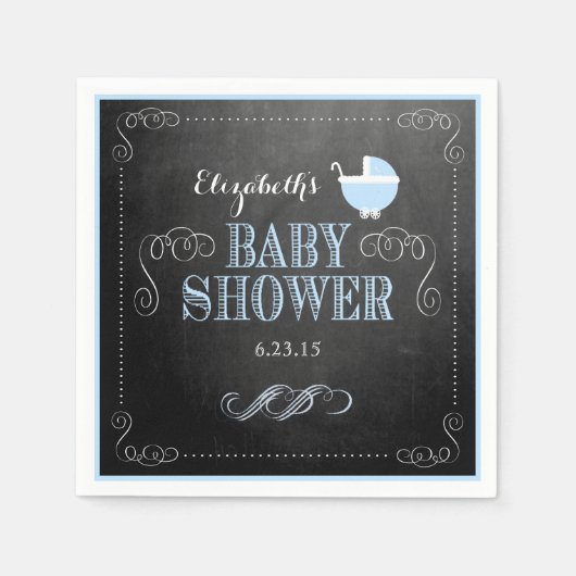  schoolbord look blauw rijtuig Baby shower Servetten (Voorkant)