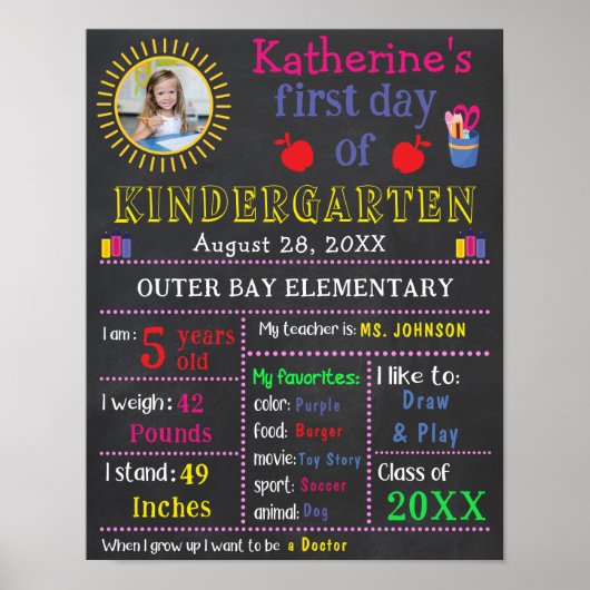 Schoolbord met tekst 'Eerste schooldag' en eigen f Poster (Voorkant)
