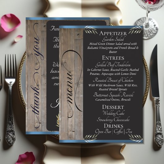 Schoolbord op Hout, Initiaal & Dank Je - Blauw Menu
