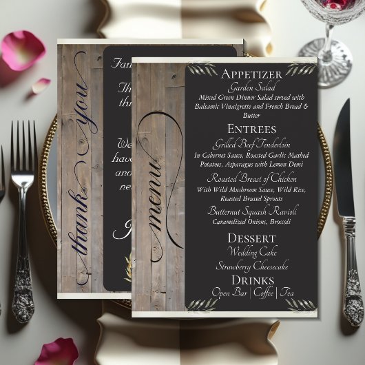Schoolbord op Hout, Monogram & Dank Je - Crème Menu