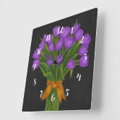 schoolbord Paarse tulpen Vierkante Klok (Hoek)
