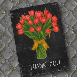 schoolbord rode tulpen bedankkaart