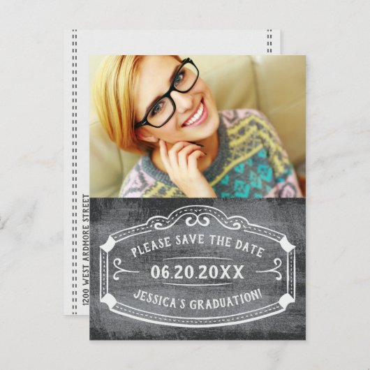 schoolbord Sla de datum op Afstuderen Foto Aankondigingskaart (Voorkant / Achterkant)