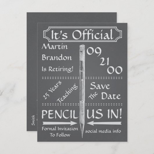 schoolbord stijl pensionering Sla de datum op Aankondigingskaart (Voorkant / Achterkant)