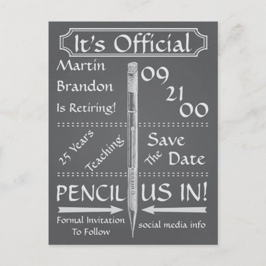  schoolbord stijl pensionering Sla de datum op Aankondigingskaart (Voorkant)