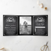 schoolbord tandem fiets bruiloft foto drieluik uitnodiging (Binnen)