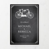 schoolbord tandem fiets bruiloft foto drieluik uitnodiging (Cover)