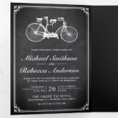 schoolbord tandem fiets bruiloft foto drieluik uitnodiging (Binnenzijde eerst)