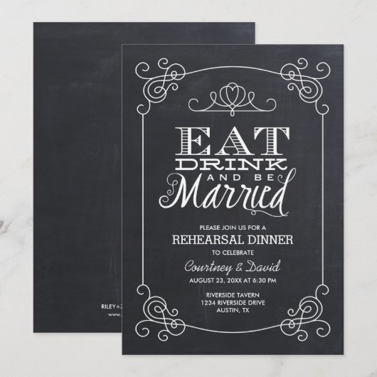  schoolbord typografie repetitie diner kaart (Voorkant / Achterkant)